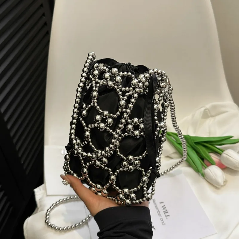 Women Bags On Sale Clearance - Beading White Bucket Shoulder and Crossbody