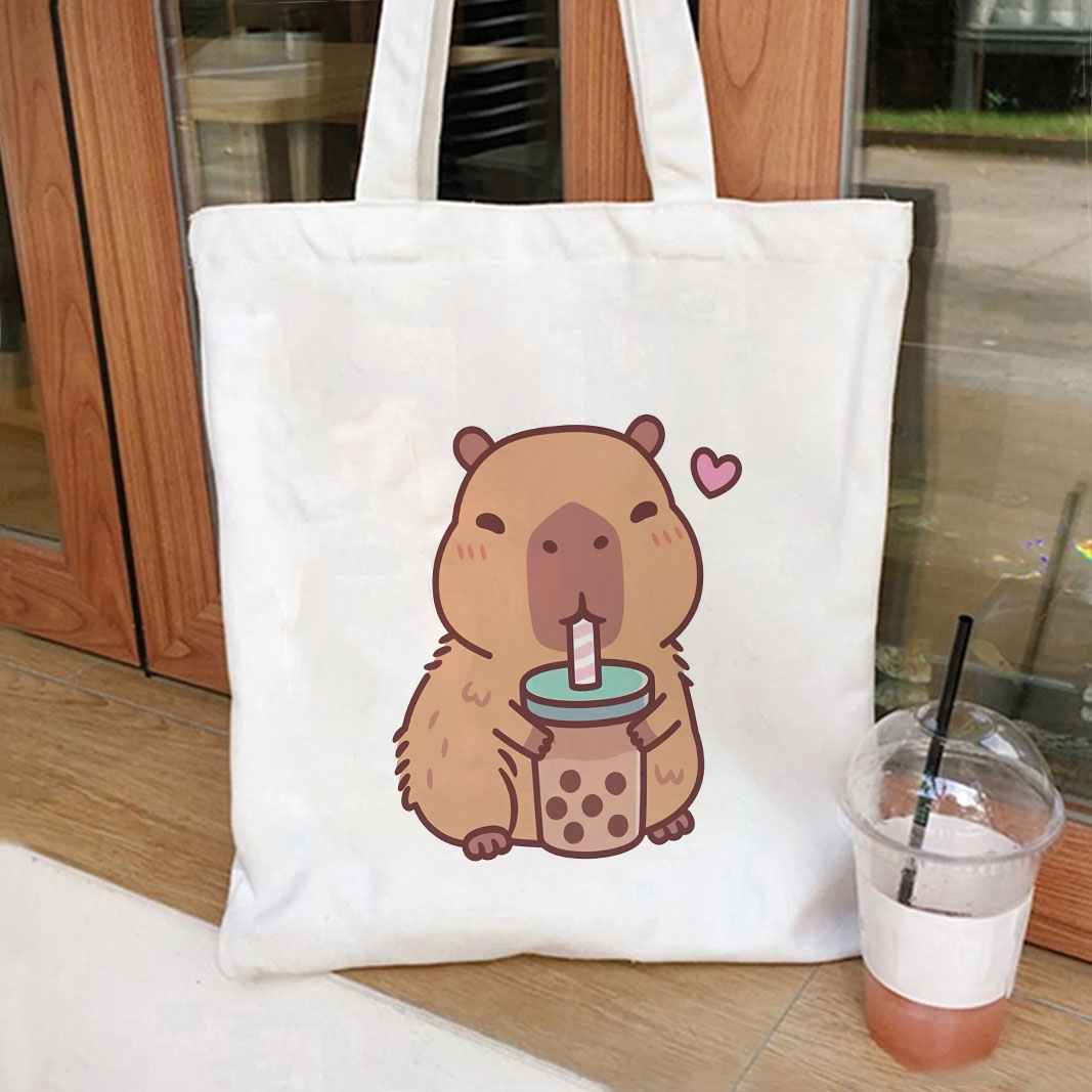 Shopper Tote Canvas - 1pc Japanese Style capybara Printed Canvas