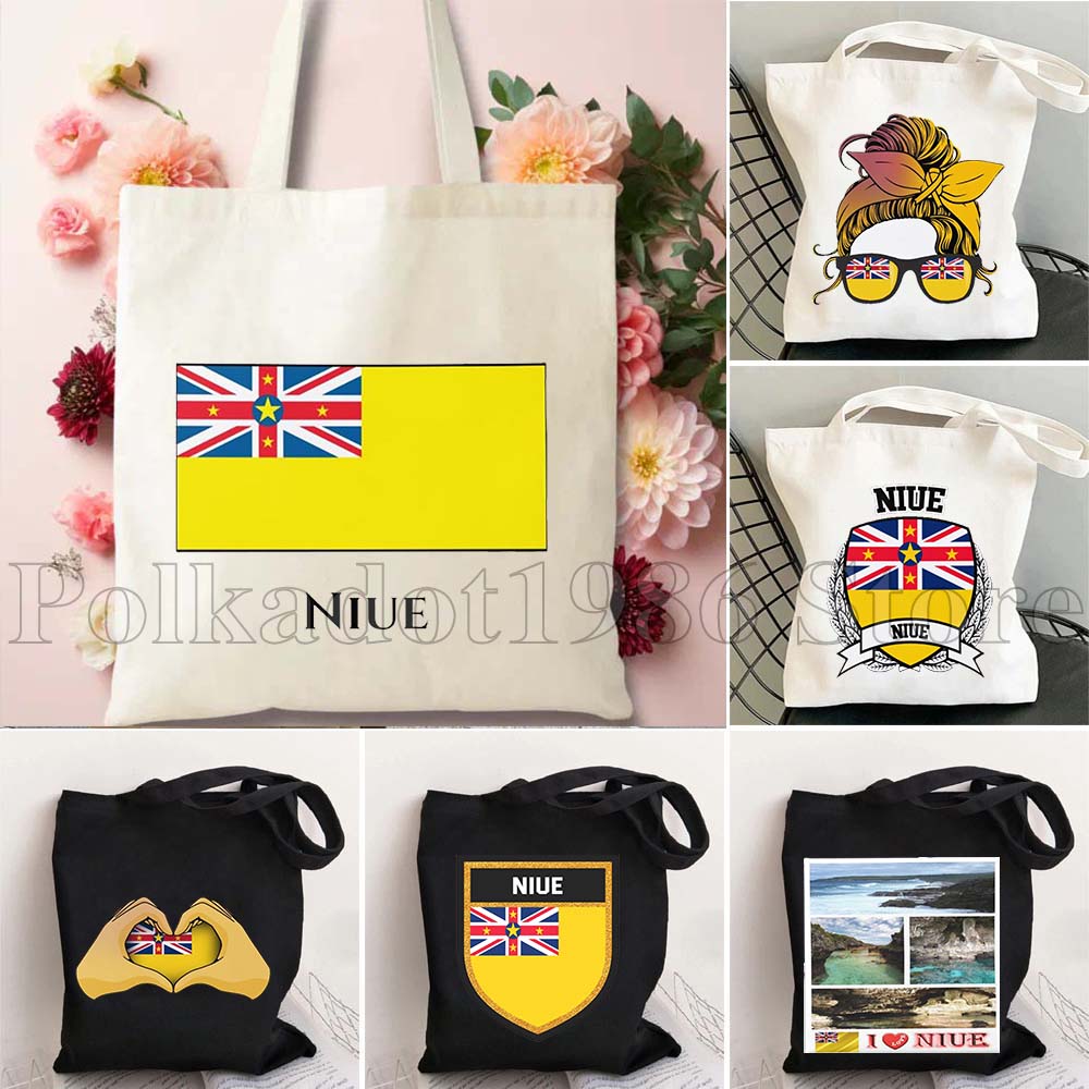 Shopper Tote Canvas - Niue Flag Map Love Heart Niuean
