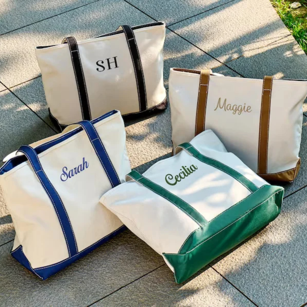 Shopper Tote Canvas - Embroidered Name Tote Bag, Fashion Custom
