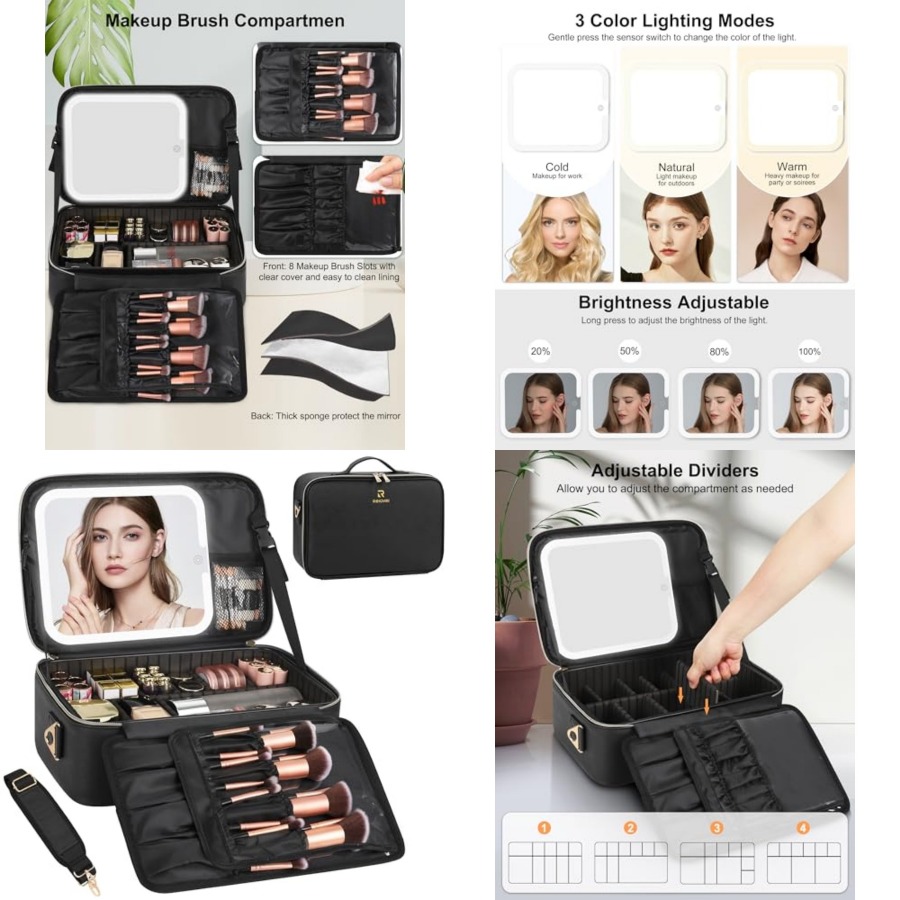 Women Vanity Bags - Makeup Bag with LED Mirror, Travel