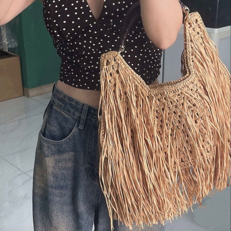 Bohemian Tassel Straw Handbag  - Basket Bag Wicker incelemesi ve fiyatı