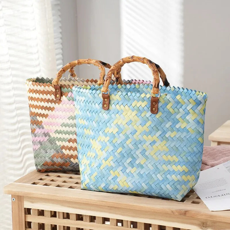Vintage Bamboom Handle Rattan  - Basket Bag Wicker incelemesi ve fiyatı