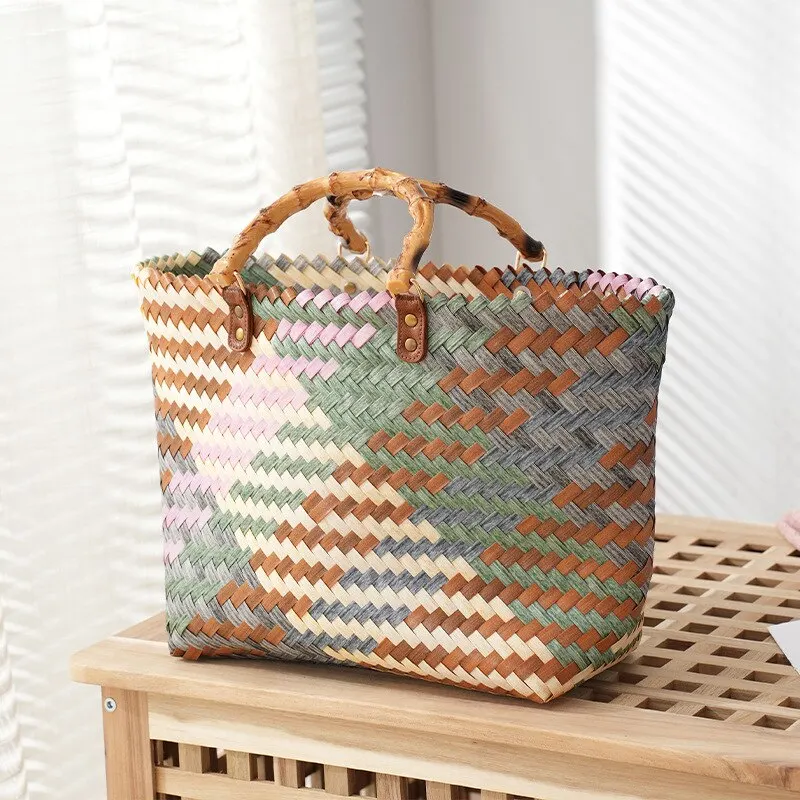 Vintage Bamboom Handle Rattan  - Basket Bag Wicker incelemesi ve fiyatı