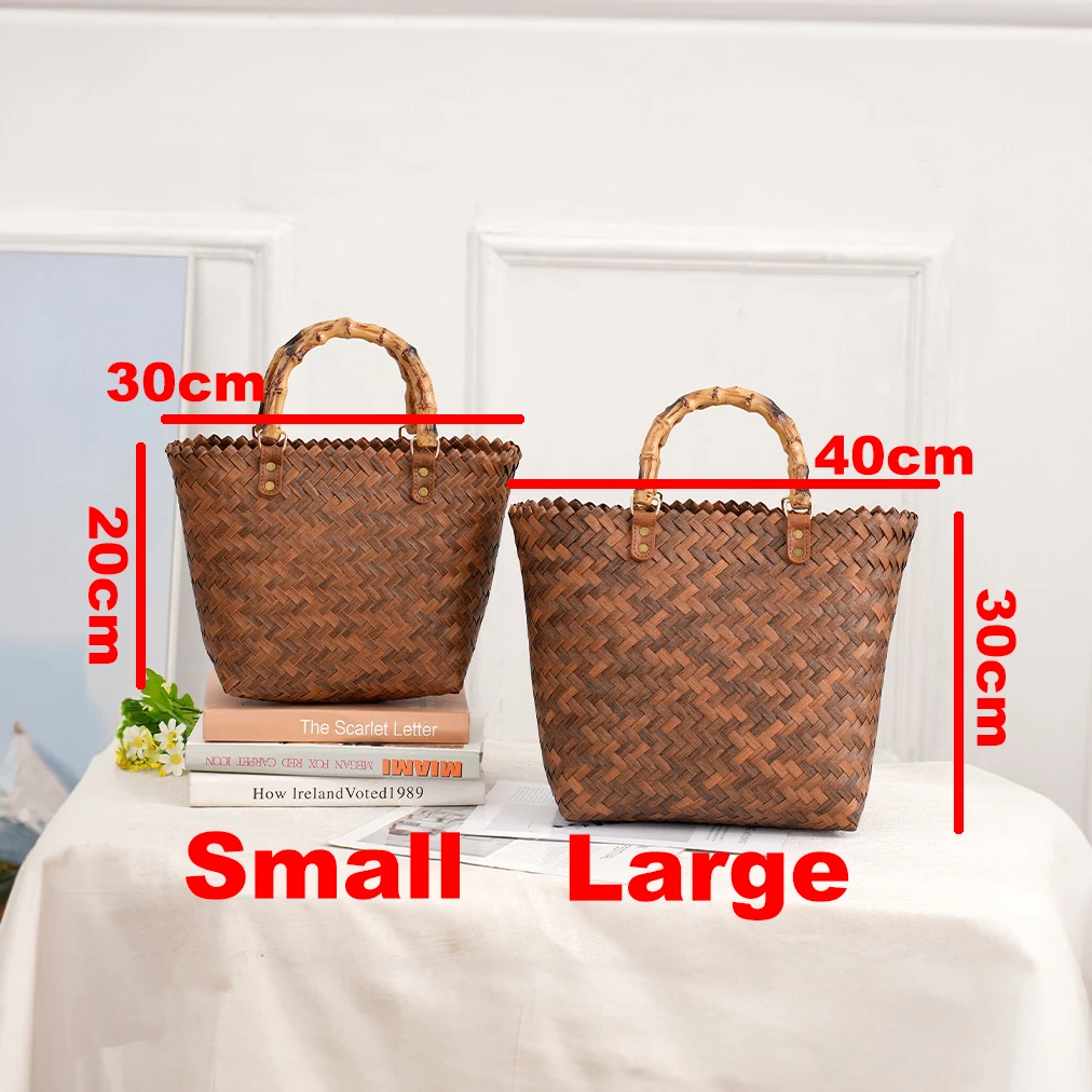 Vintage Bamboom Handle Rattan  - Basket Bag Wicker incelemesi ve fiyatı
