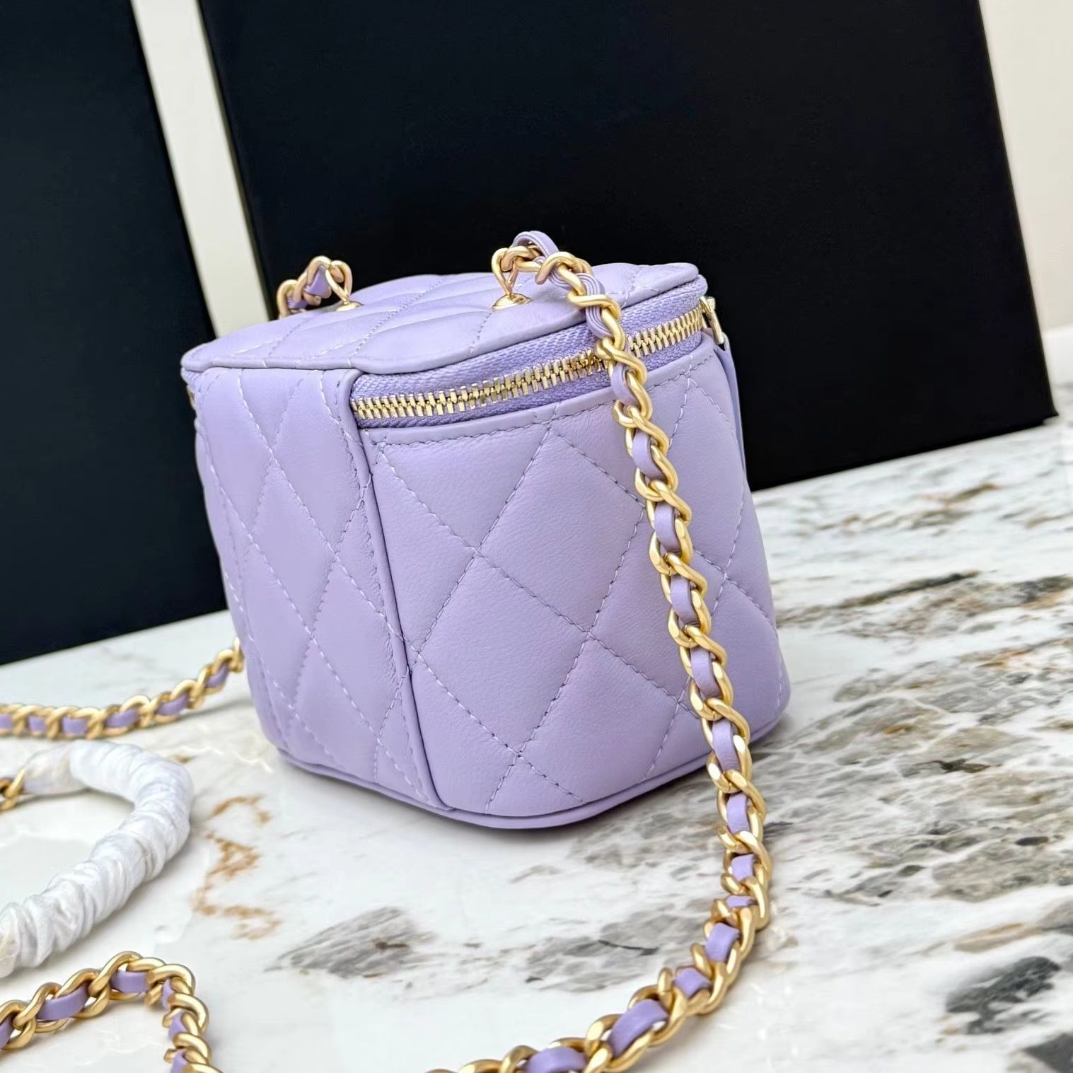 Lavender Purple Quilted Leathe - Women Vanity Bags incelemesi ve fiyatı