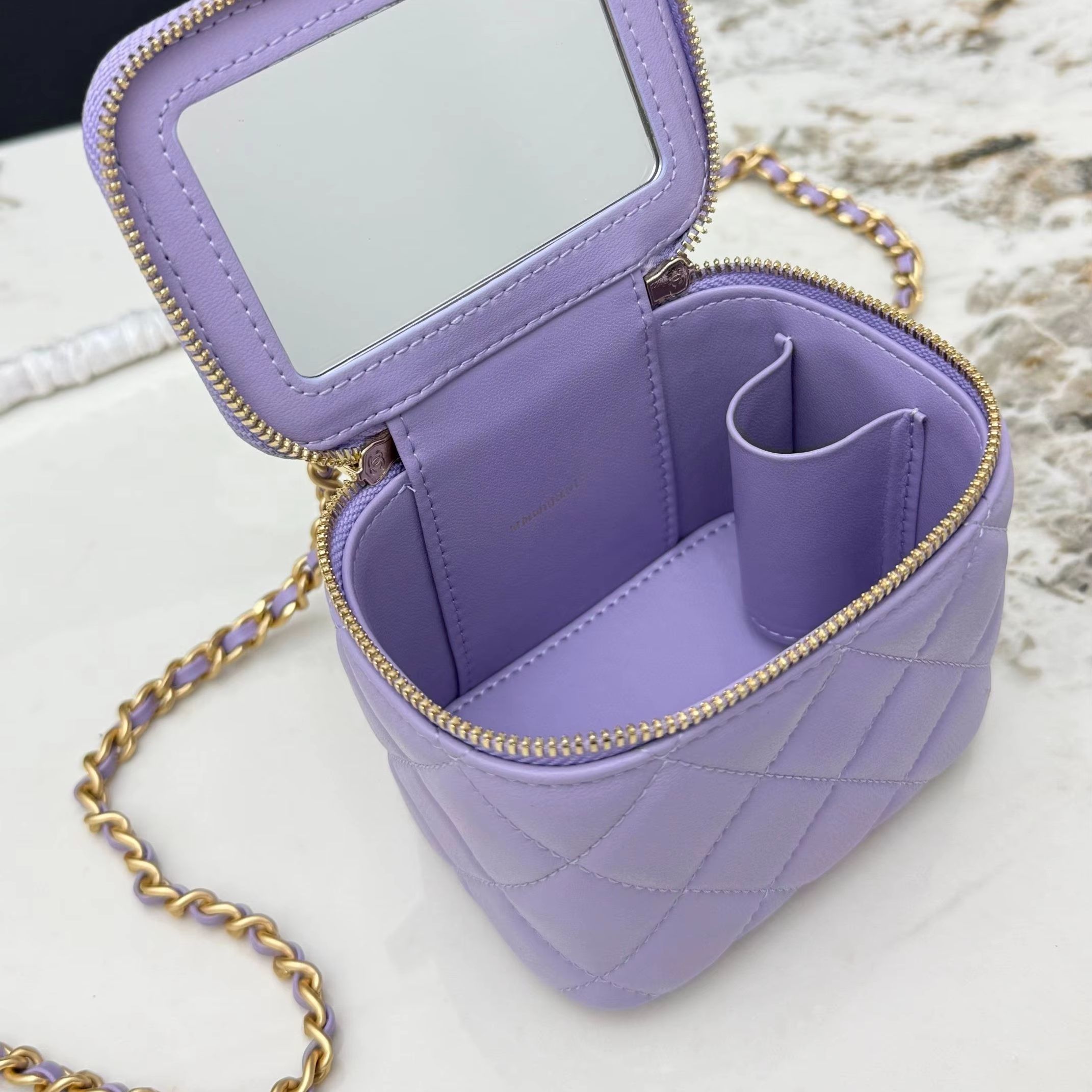 Lavender Purple Quilted Leathe - Women Vanity Bags incelemesi ve fiyatı