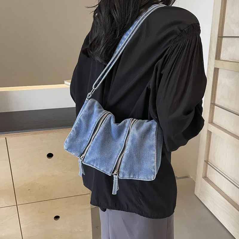 Solid Zipper Denim Versatile S - Women'S Bags New Look incelemesi ve fiyatı