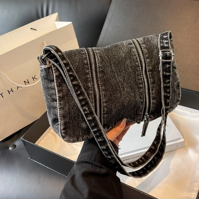 Solid Zipper Denim Versatile S - Women'S Bags New Look incelemesi ve fiyatı