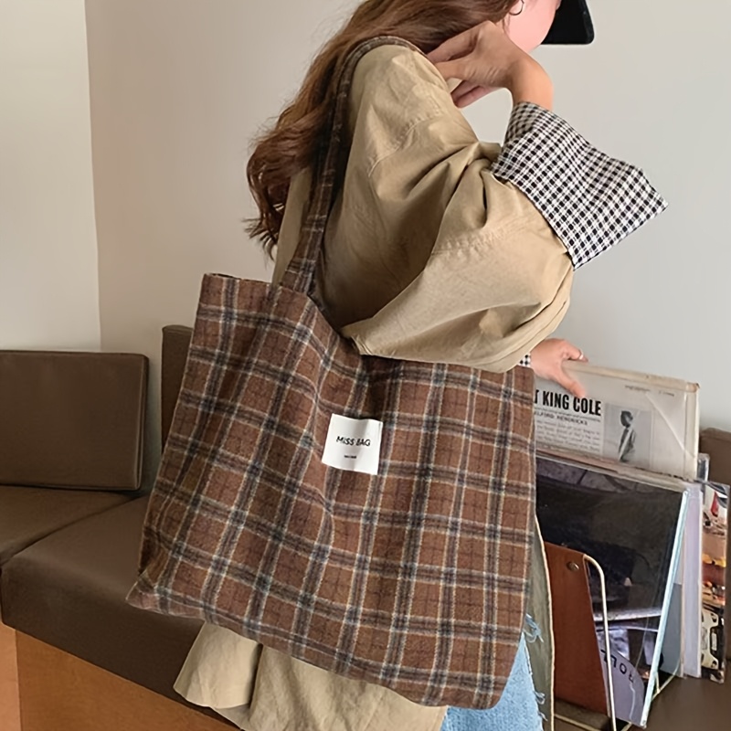Autumn and winter checkered to - Shopper Tote Canvas incelemesi ve fiyatı