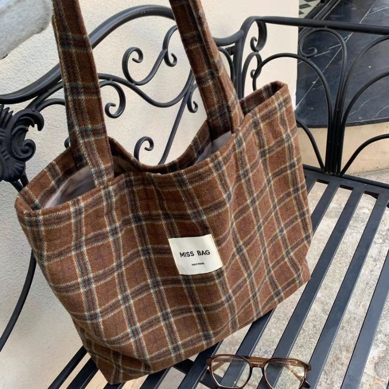 Autumn and winter checkered to - Shopper Tote Canvas incelemesi ve fiyatı