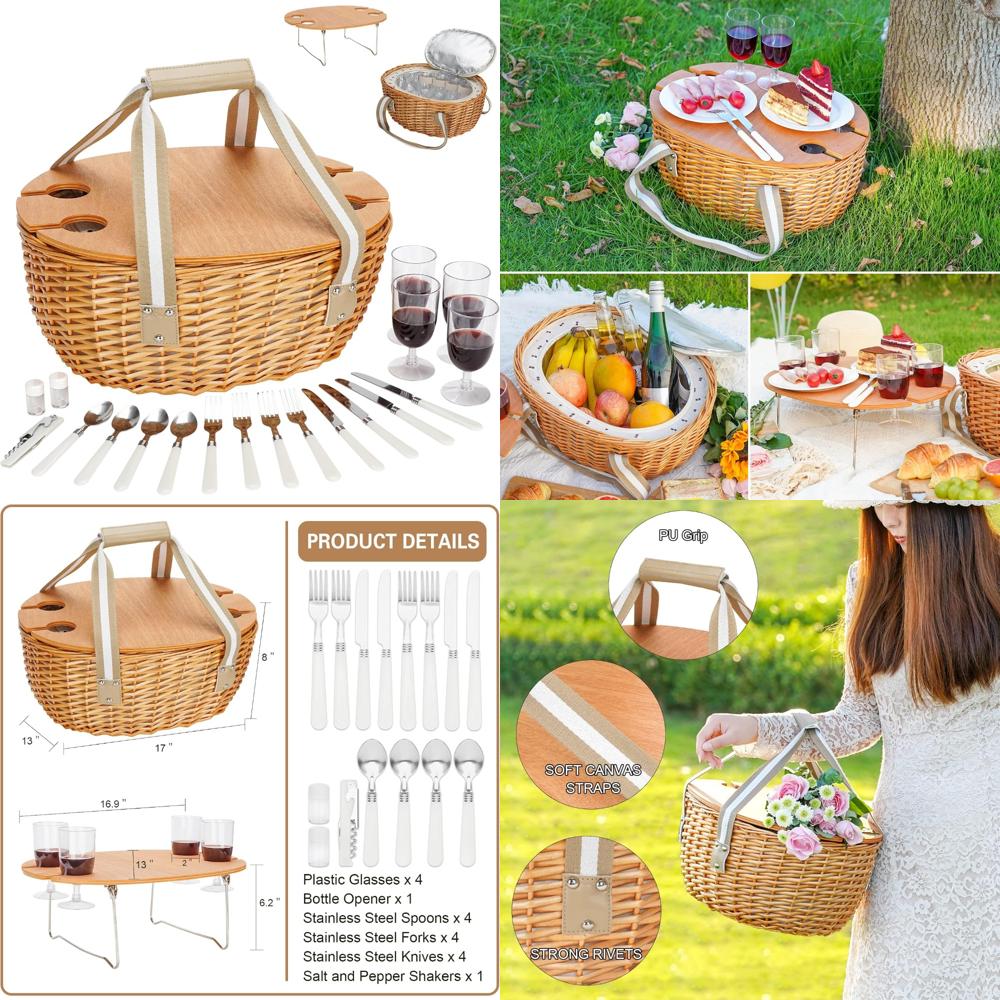 stboo picnic basket for 4, ins - Basket Bag Wicker incelemesi ve fiyatı