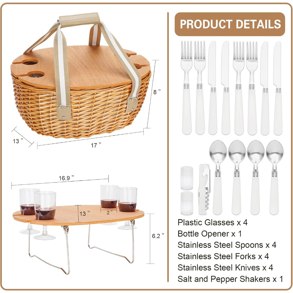 stboo picnic basket for 4, ins - Basket Bag Wicker incelemesi ve fiyatı