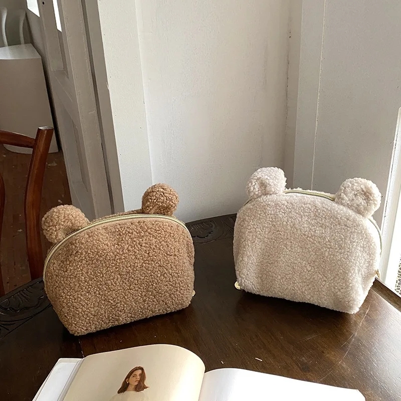 Kawaii Bear Ear Sherpa Makeup  - Women Vanity Bags incelemesi ve fiyatı