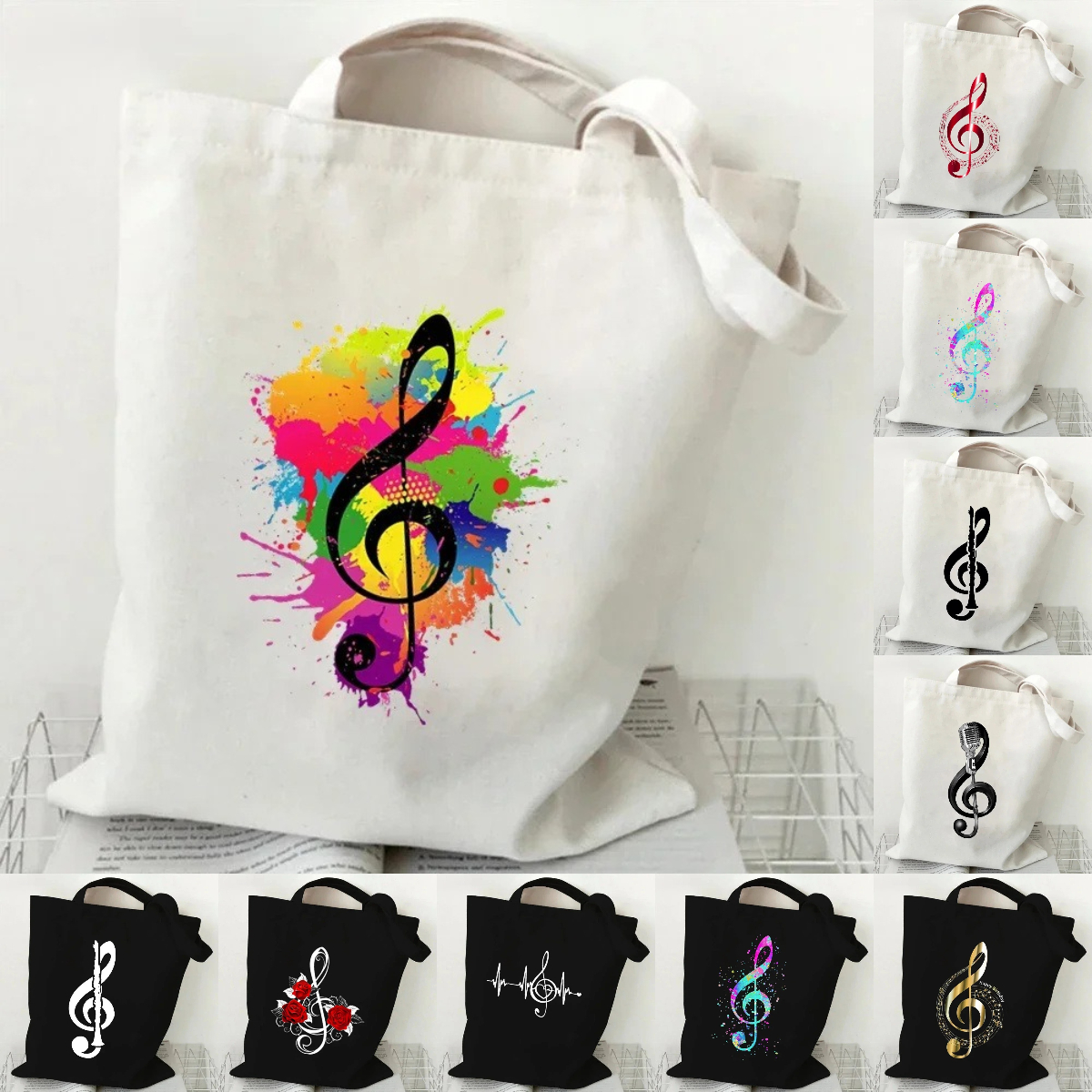 Music Note Heartbeat Printed C - Shopper Tote Canvas incelemesi ve fiyatı