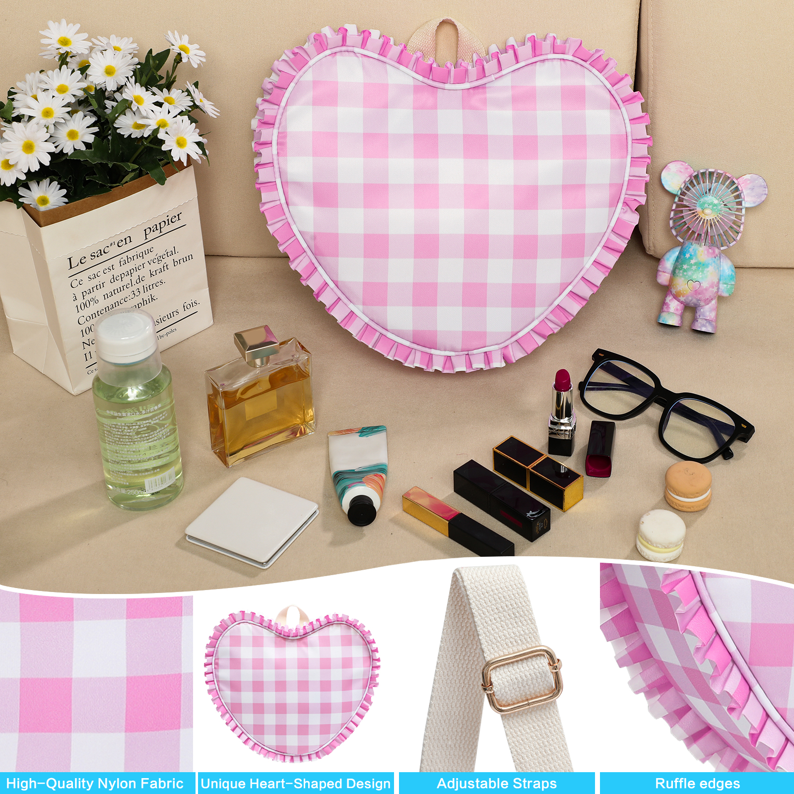 Ruffle Heart Shape Backpack Fa - Women Bags Offers incelemesi ve fiyatı