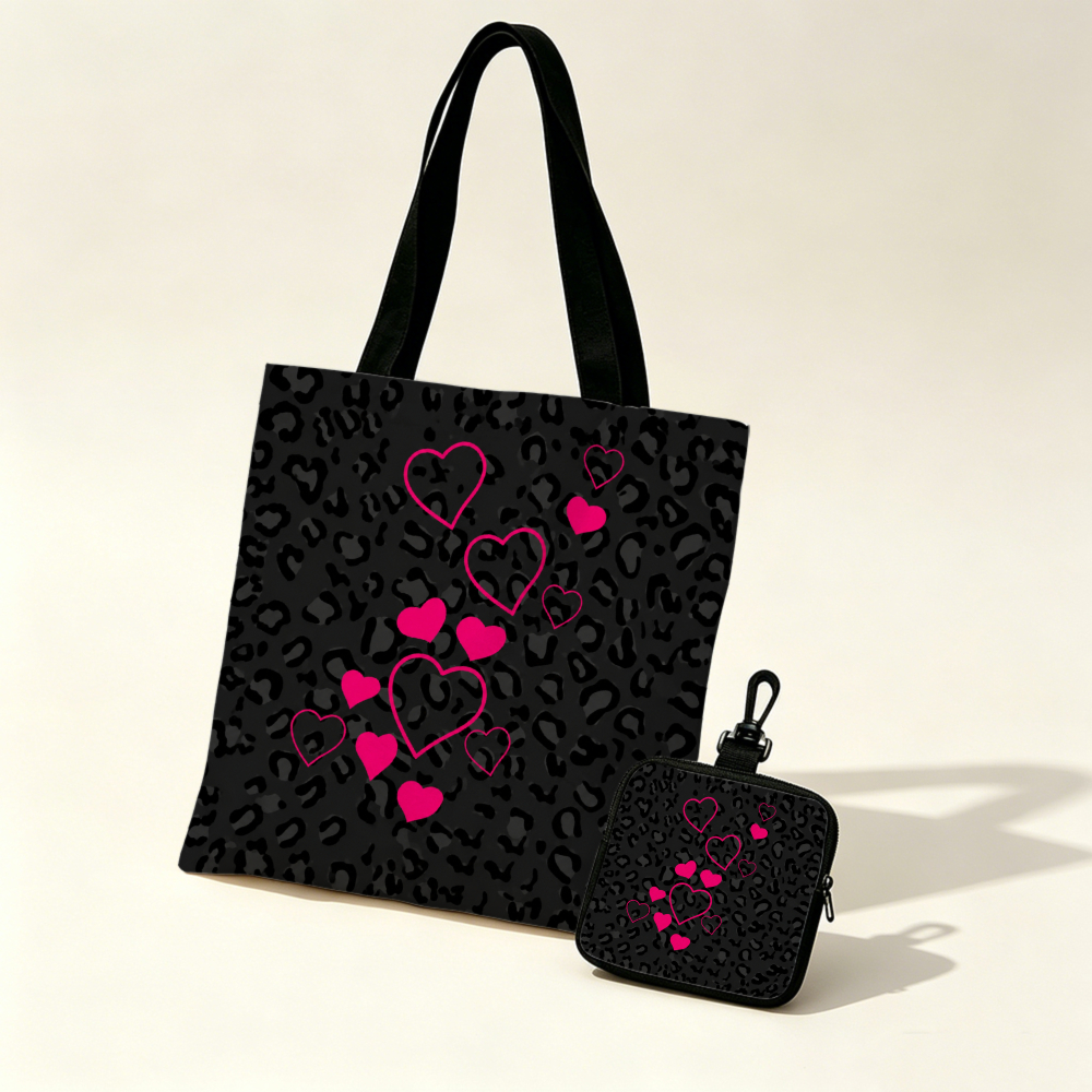 Black Leopard Print Pink Heart - Women Bags Purses incelemesi ve fiyatı