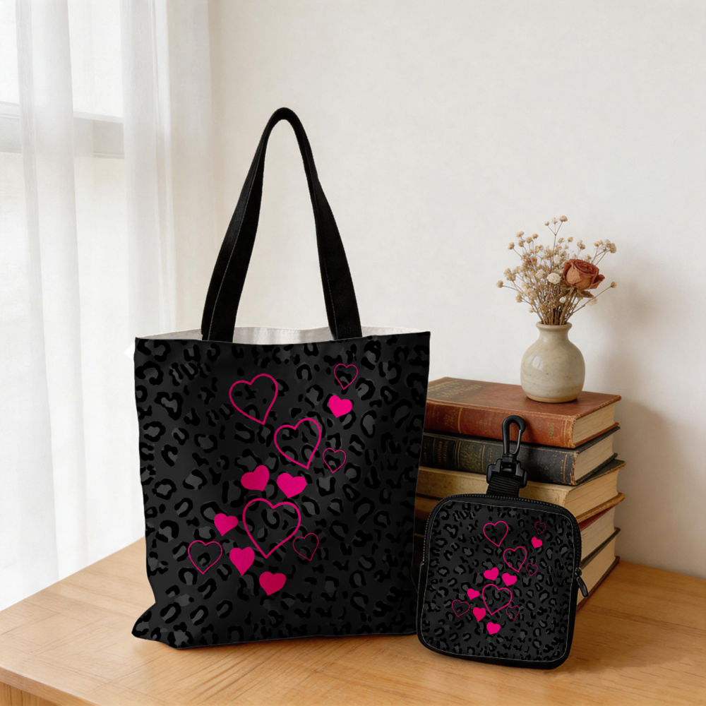 Black Leopard Print Pink Heart - Women Bags Purses incelemesi ve fiyatı