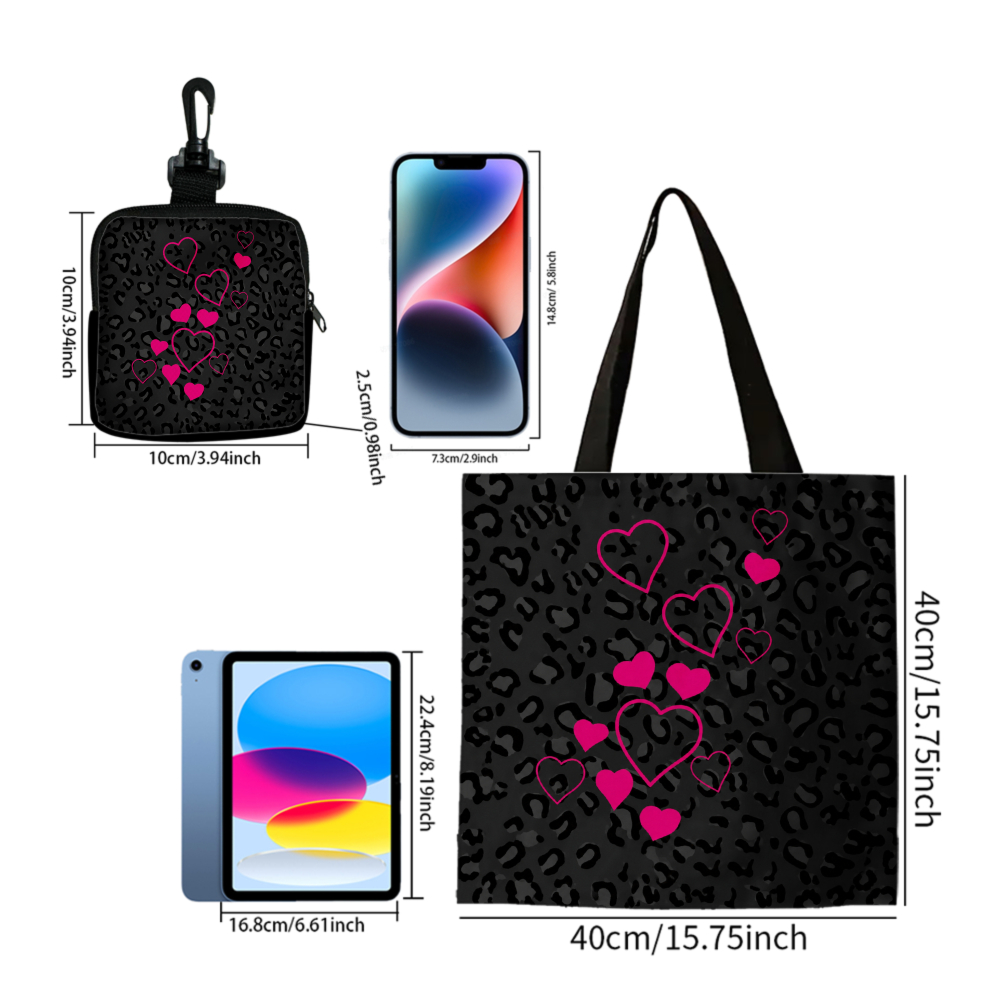 Black Leopard Print Pink Heart - Women Bags Purses incelemesi ve fiyatı