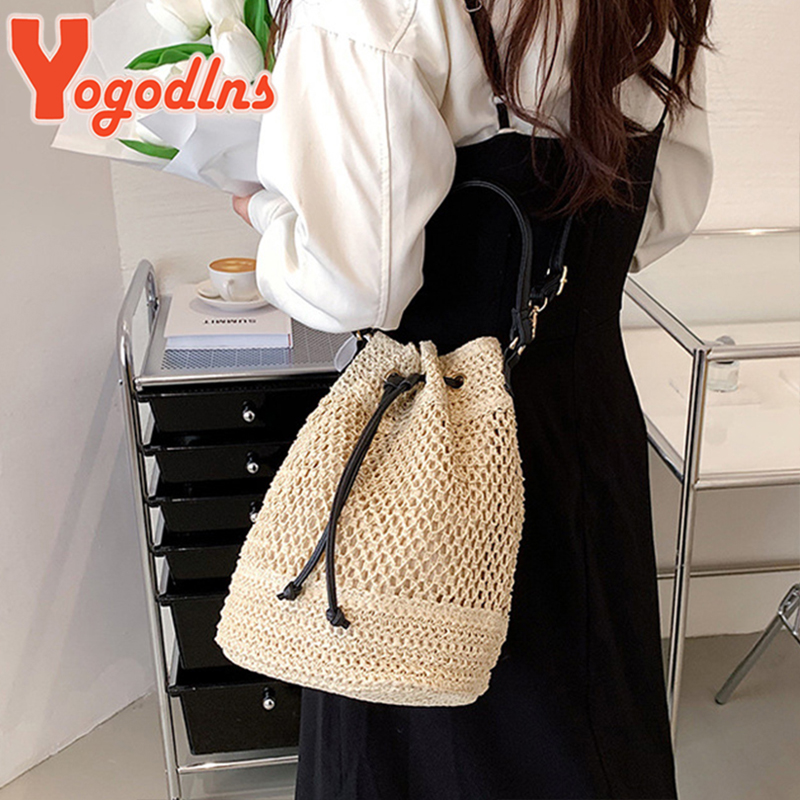 Summer Braided Straw Bucket Ba - Basket Bag Wicker incelemesi ve fiyatı