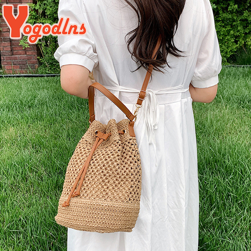 Summer Braided Straw Bucket Ba - Basket Bag Wicker incelemesi ve fiyatı